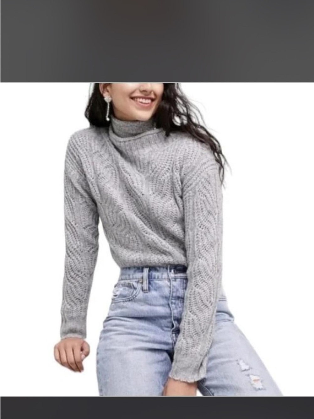 J. Crew alpaca blend pointelle sweater Light Gray Cable EUC!